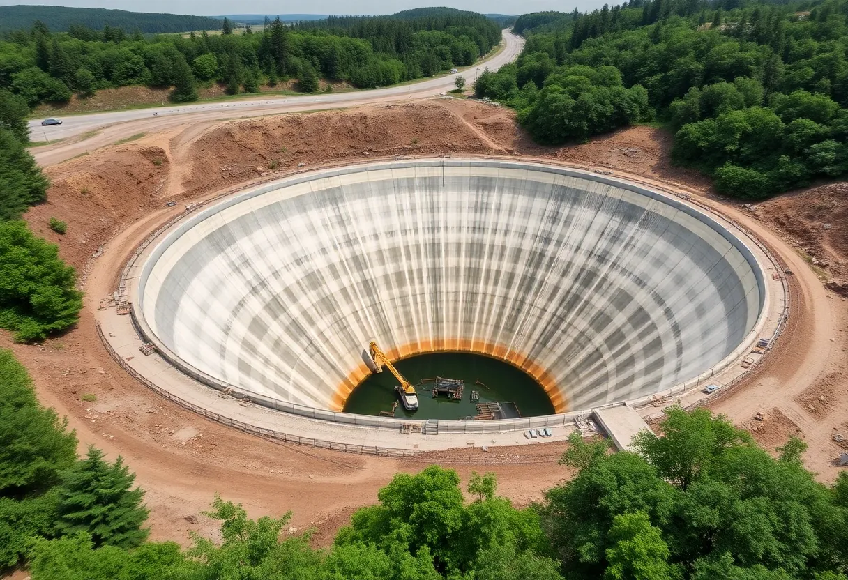 Construction workers at the Spartanburg water storage basin site