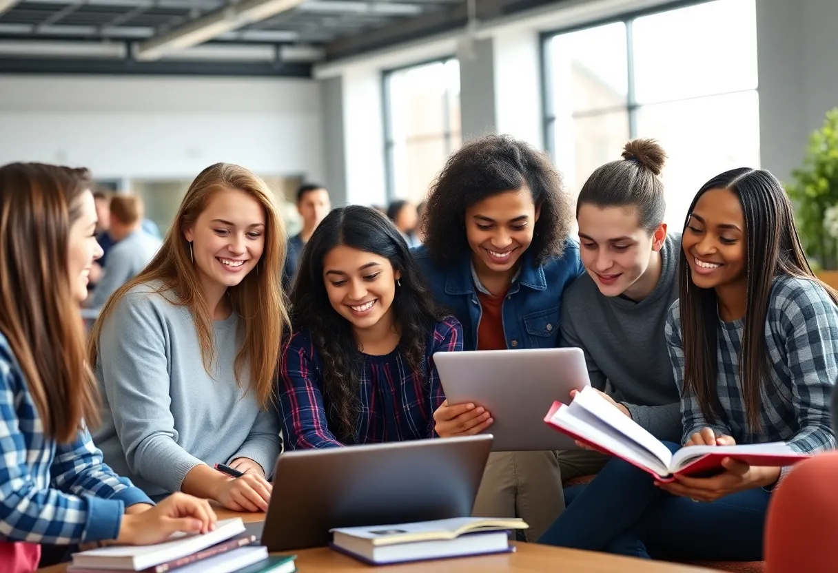 Diverse college students studying together for TRIO program