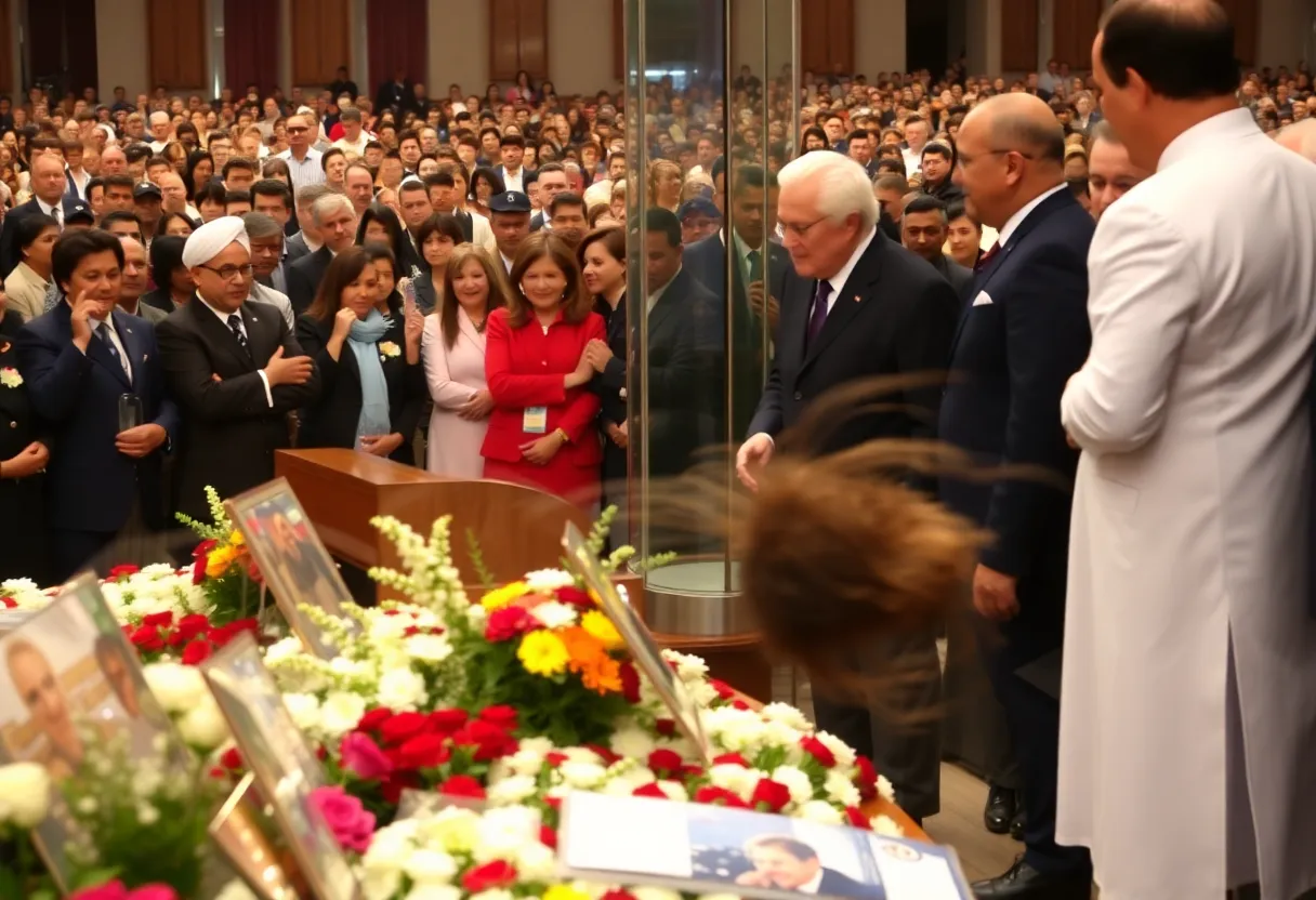 Trump and Musk greet each other during a memorial service