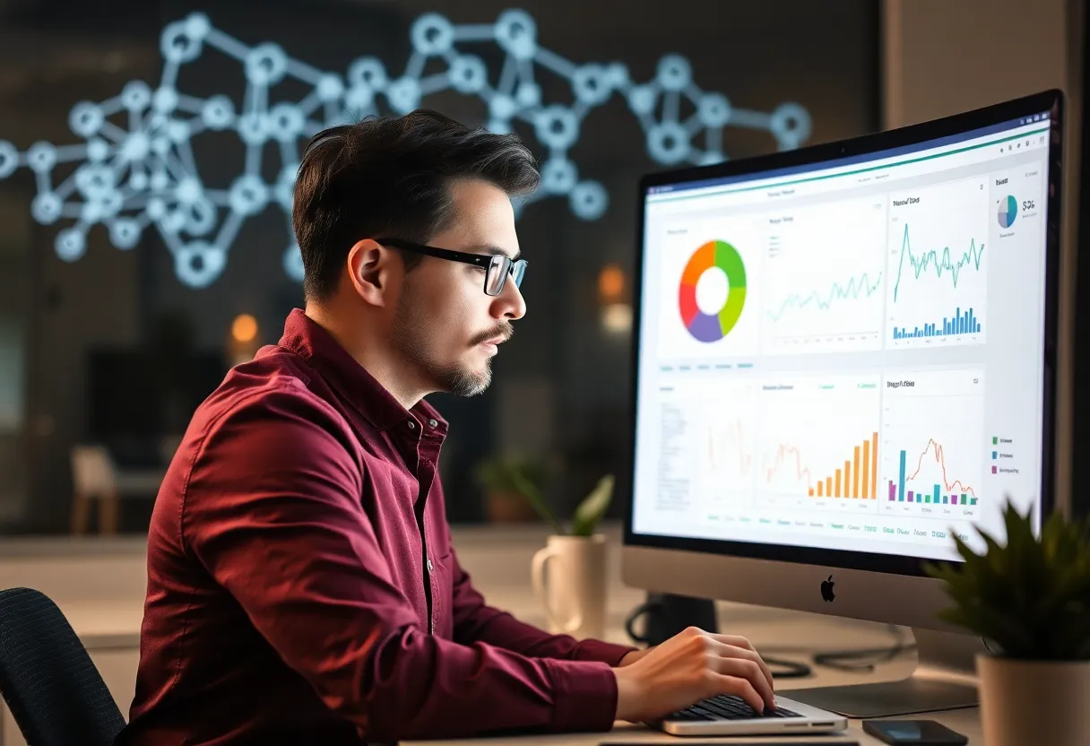 Professional using AI analytics for digital marketing insights