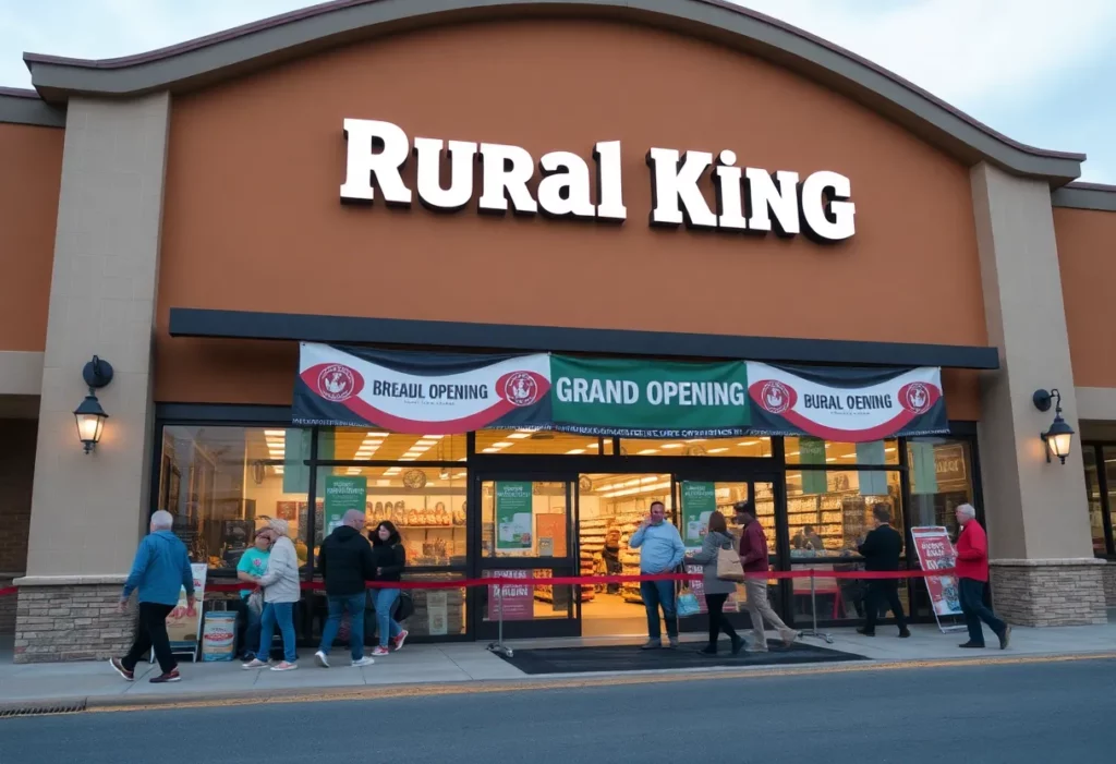 Exterior view of Rural King store in Spartanburg with customers during grand opening