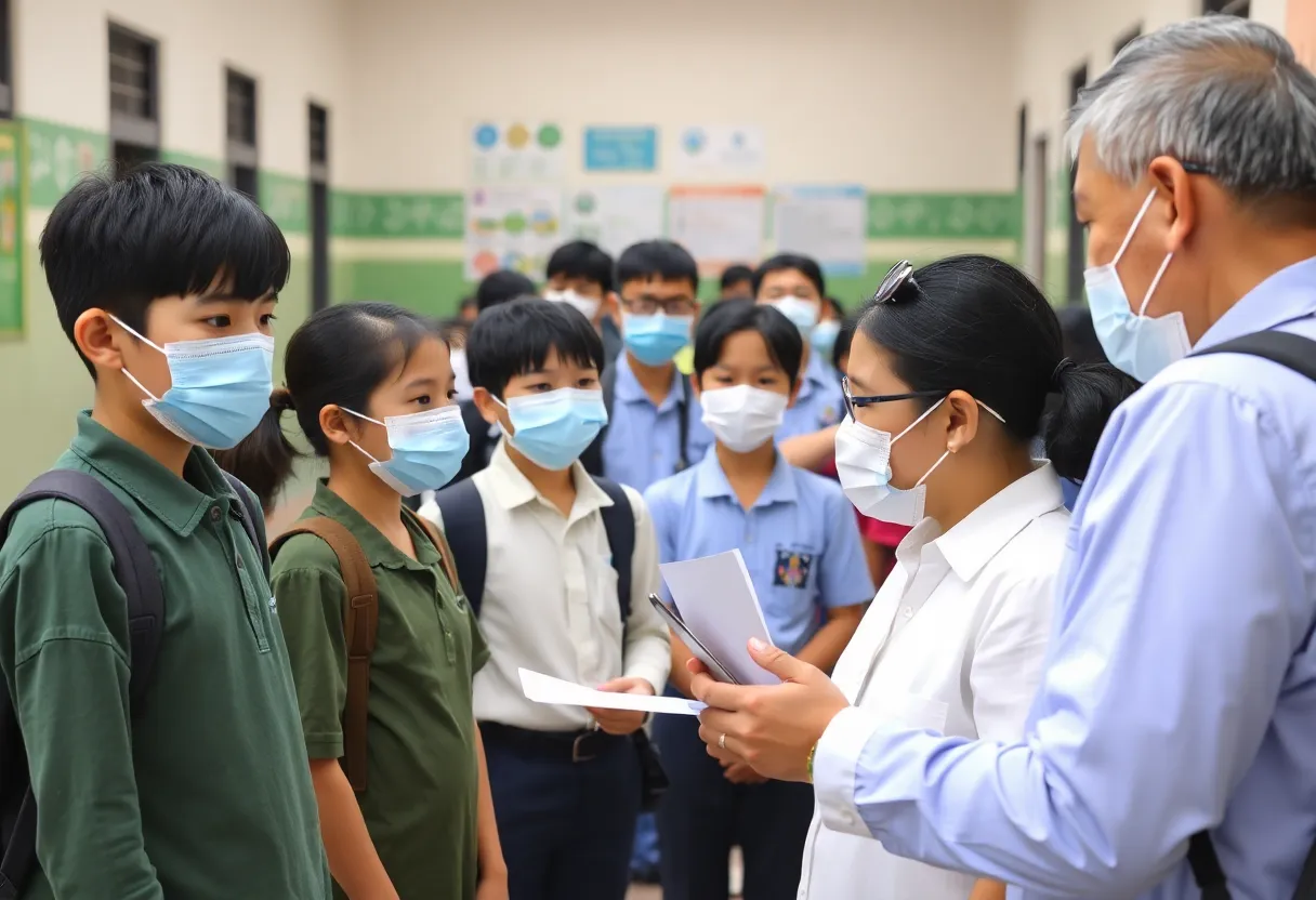 Health officials discussing safety measures during measles outbreak.