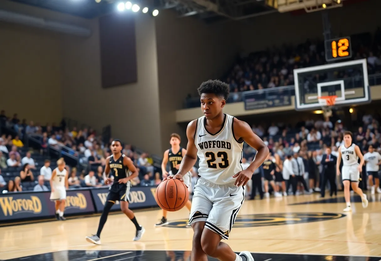 Players from Wofford College basketball team in action during practice.