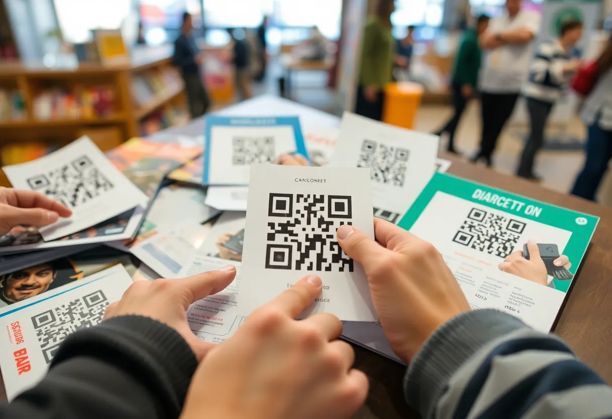 A collection of QR codes displayed on marketing materials