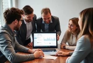 A digital marketing team reviewing social media feedback