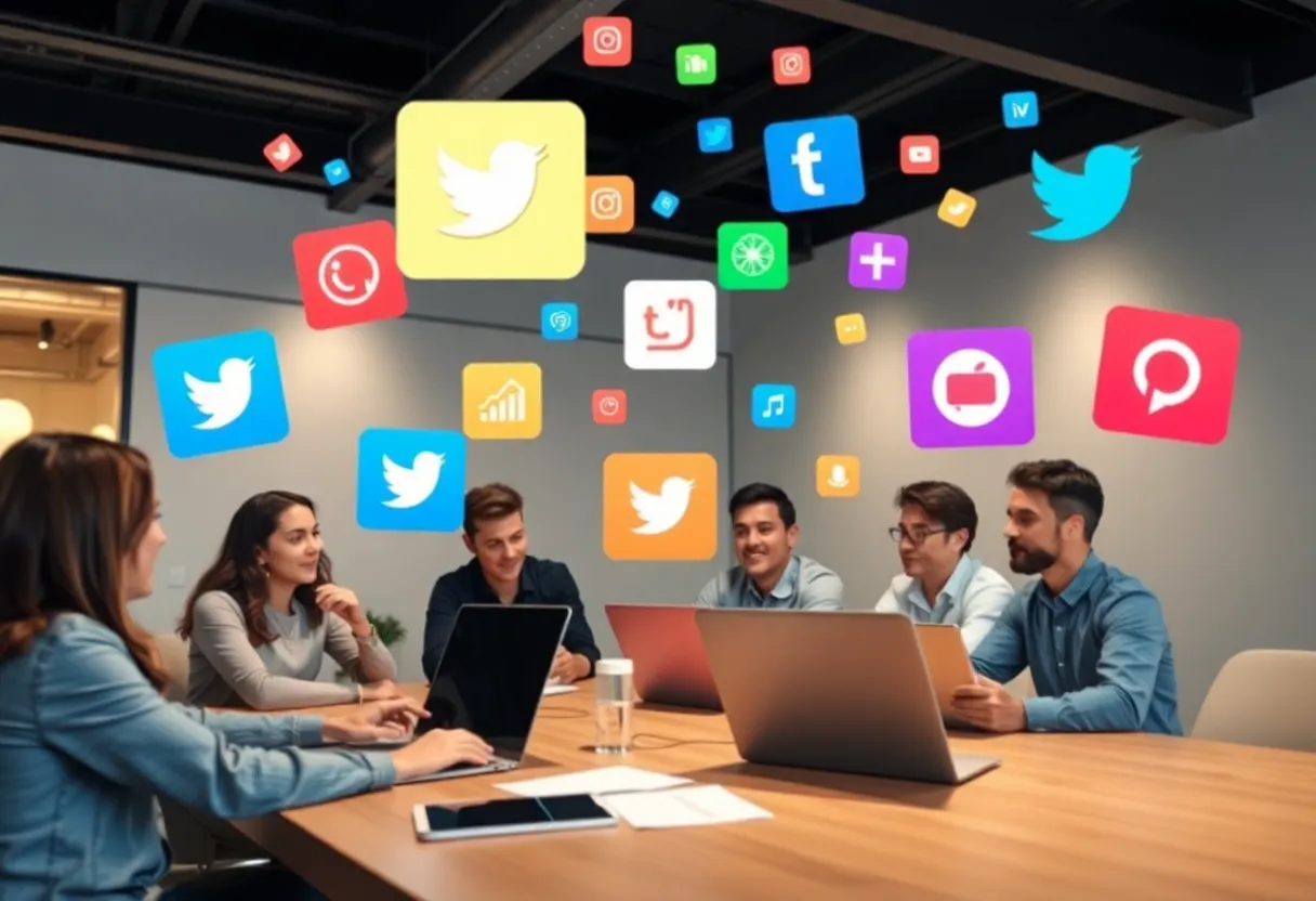 Digital marketing team discussing social media trends