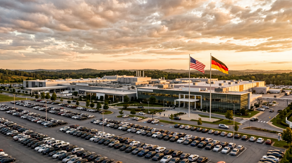 BMW Manufacturing plant exterior in Spartanburg County South Carolina at golden hour