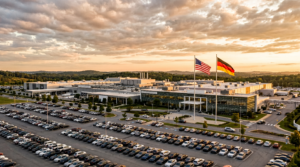 BMW Manufacturing plant exterior in Spartanburg County South Carolina at golden hour