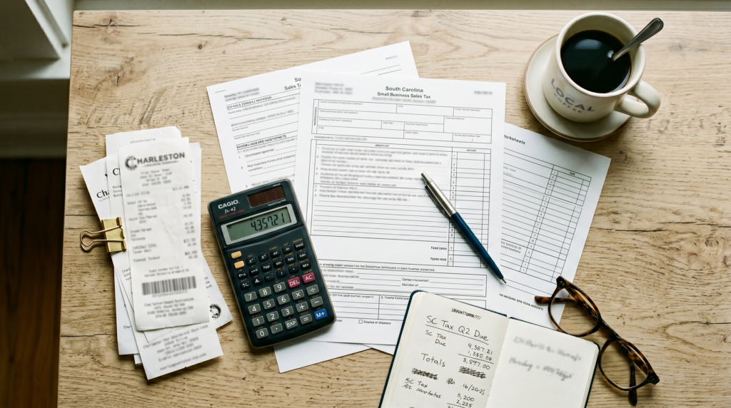South Carolina state capitol with tax documents