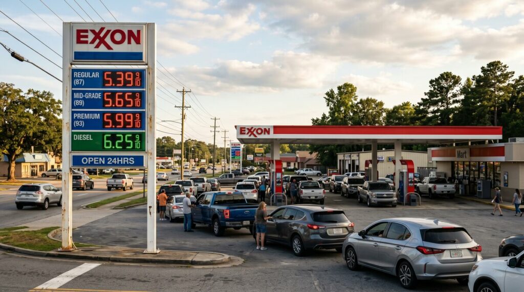 Gas station with high fuel prices in the Southeast United States