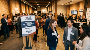 Entrepreneurs networking at the OneSpartanburg Small Business Summit at Indigo Hall