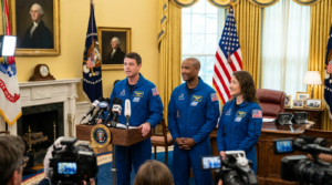 Artemis II astronauts at White House Oval Office with President Trump, April 29 2026