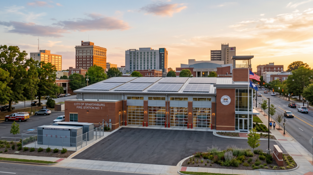 City of Spartanburg fire station retrofitted with solar plus storage as part of MIF energy resilience pipeline