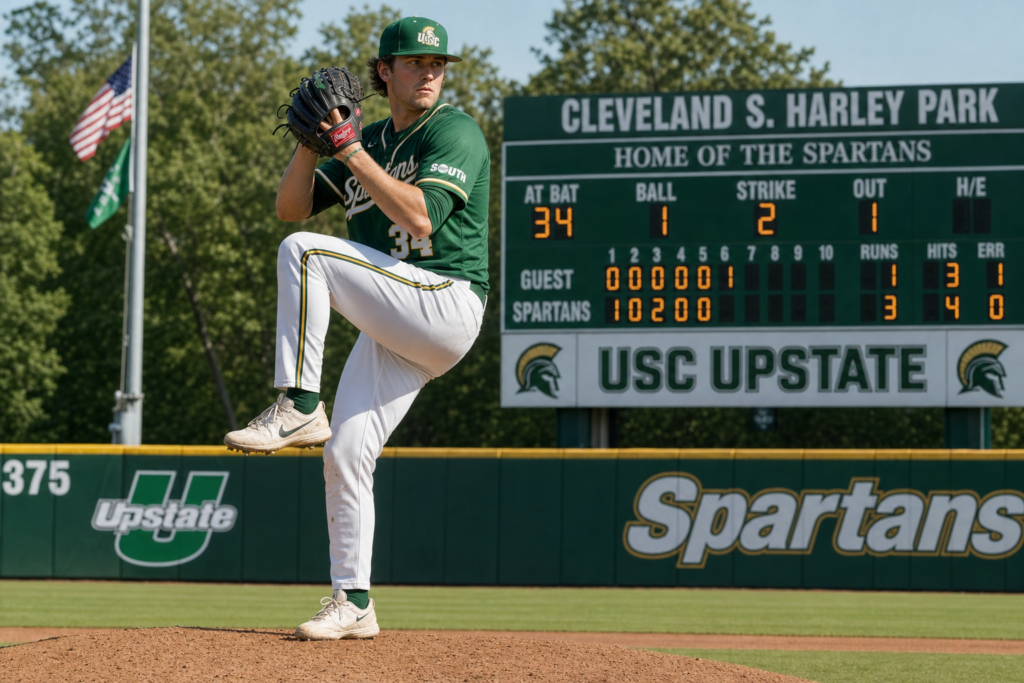 USC Upstate Spartans baseball pitcher at Harley Park, Spartanburg SC