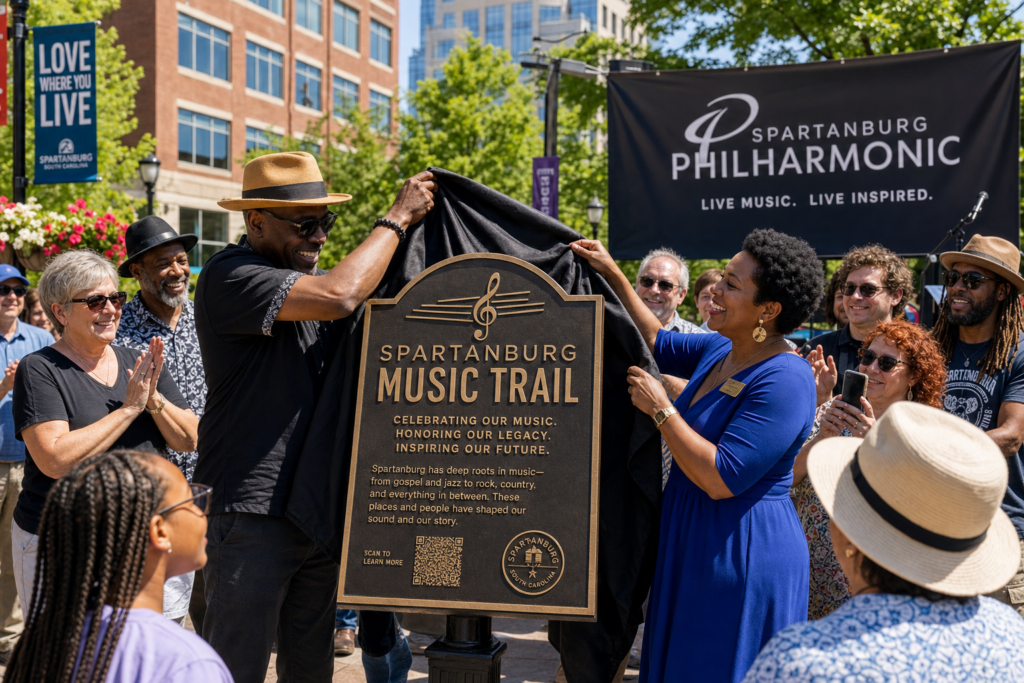 Spartanburg Music Trail marker unveiling ceremony in downtown Spartanburg SC