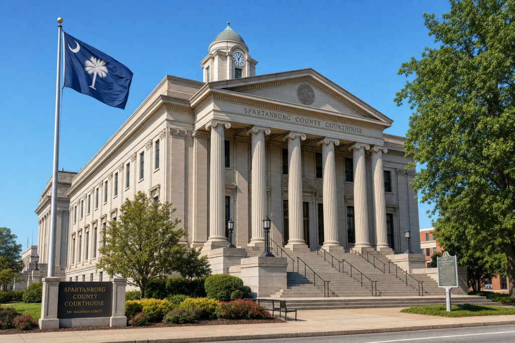 Spartanburg County Courthouse exterior in Spartanburg, South Carolina