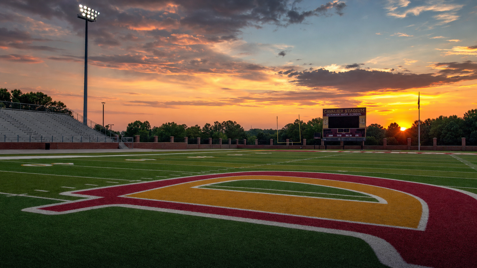 Cavalier Stadium at Dorman High School at golden hour