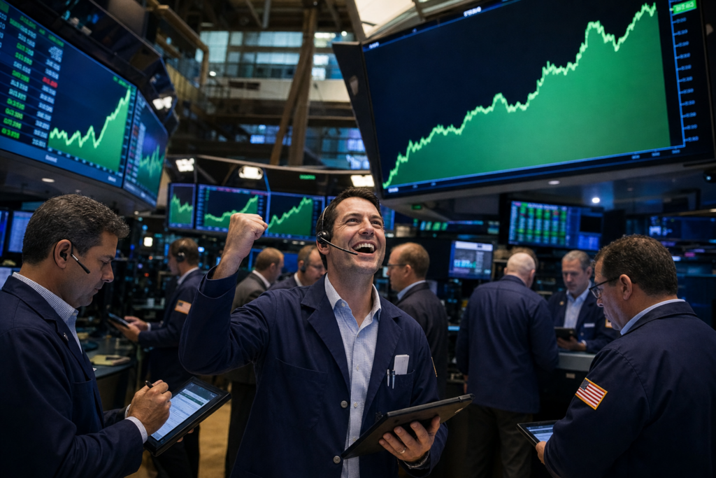Stock market traders react as S&P 500 and Nasdaq hit record closing highs amid Iran peace signals and Nvidia surge