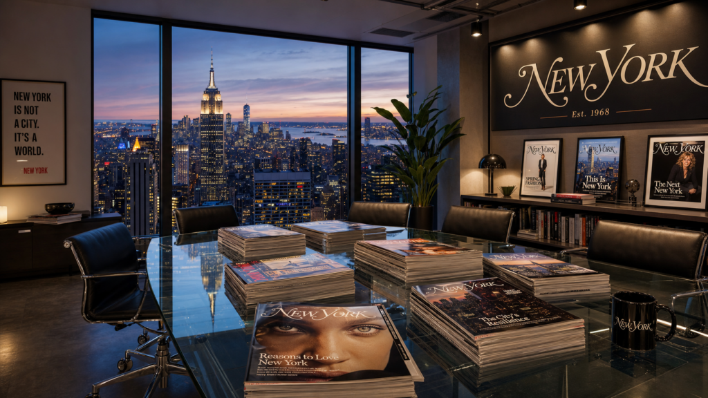 Magazine editorial office interior representing the New York magazine acquisition talks