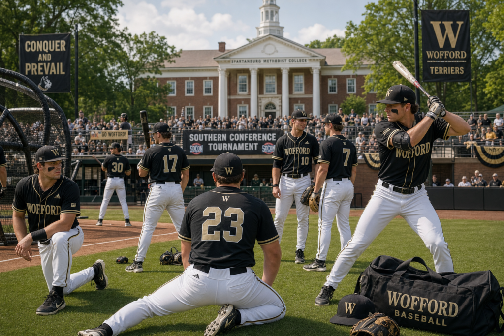 Wofford baseball players regrouping after the regular-season finale before the SoCon tournament
