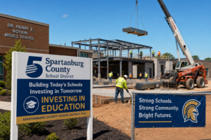 Spartanburg School District 5 campus with construction activity funded by the $200 million bond referendum