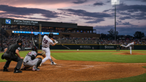 Hub City Spartanburgers batter at Fifth Third Park in Spartanburg during a 2026 South Atlantic League game