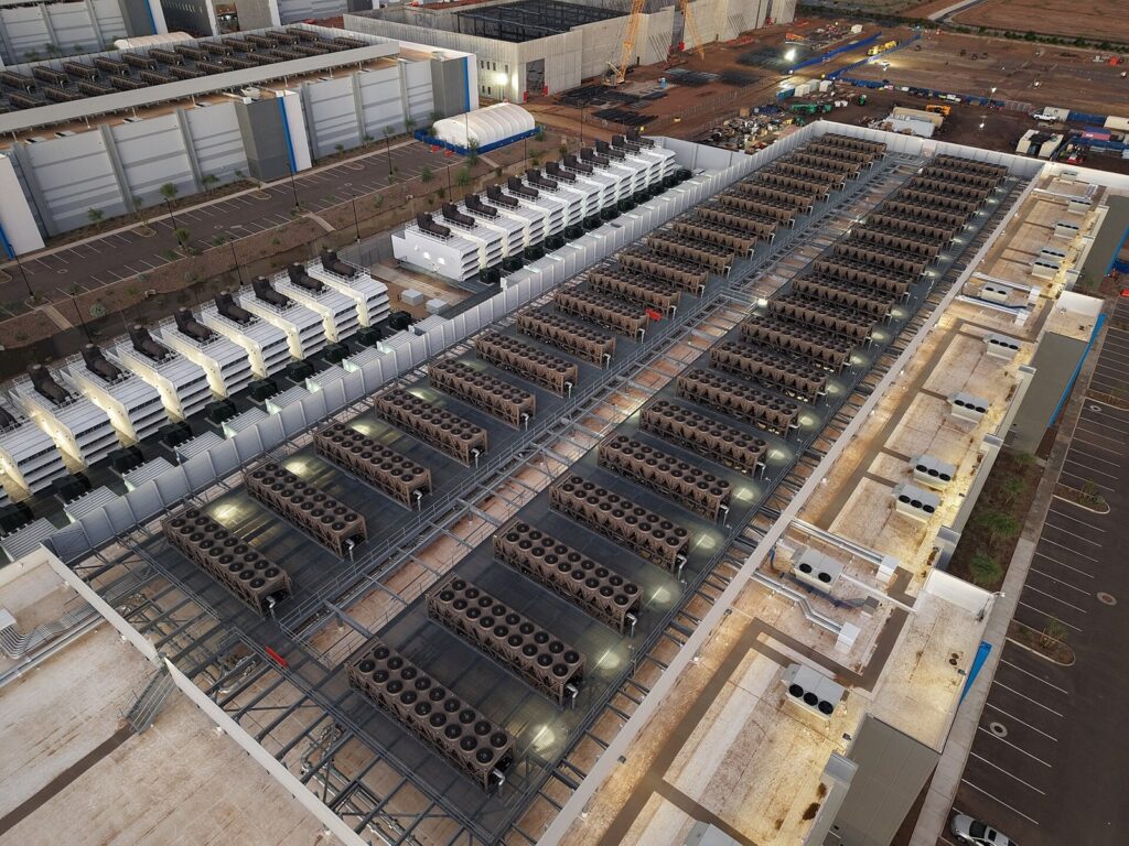 Rows of servers in a data center