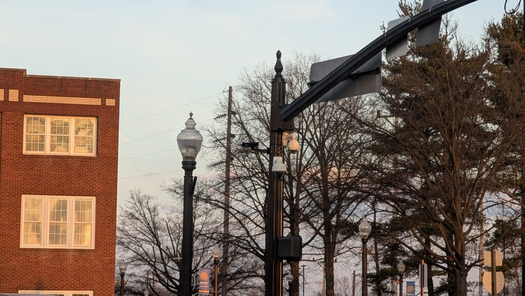 Street-side traffic camera mounted on a pole