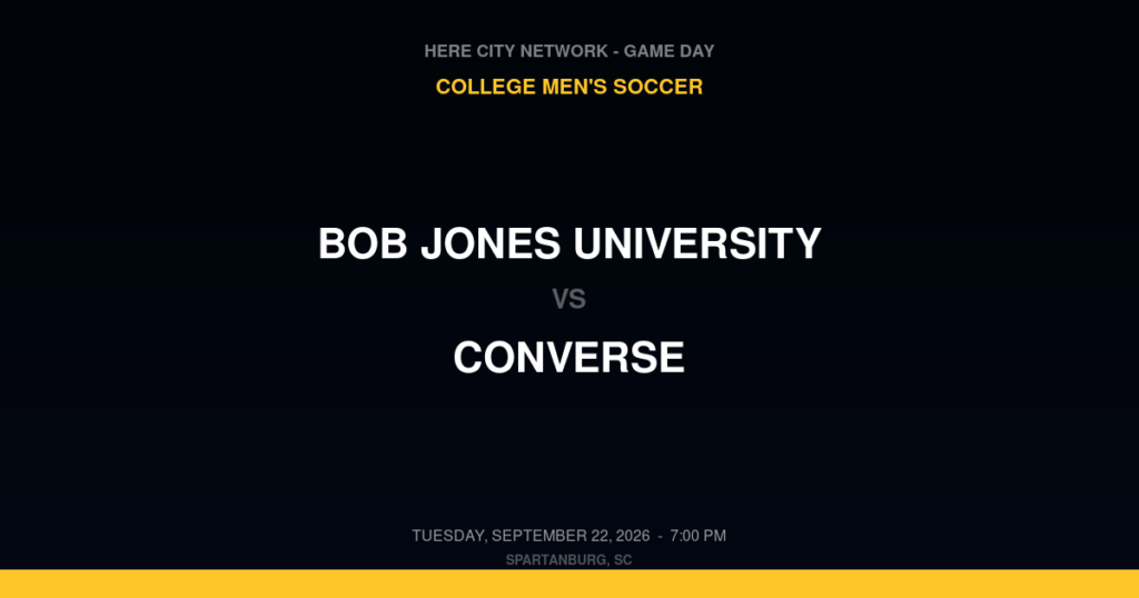 Bob Jones University vs. Converse — College Men's Soccer Game Day — Spartanburg, SC — Sep 22, 2026