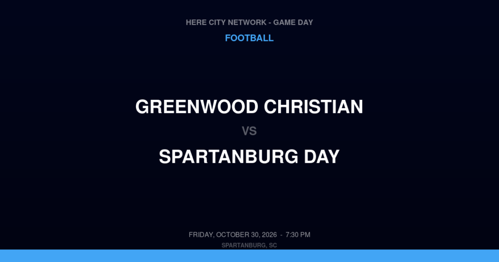 GREENWOOD CHRISTIAN vs SPARTANBURG DAY FOOTBALL game day graphic - Spartanburg, SC
