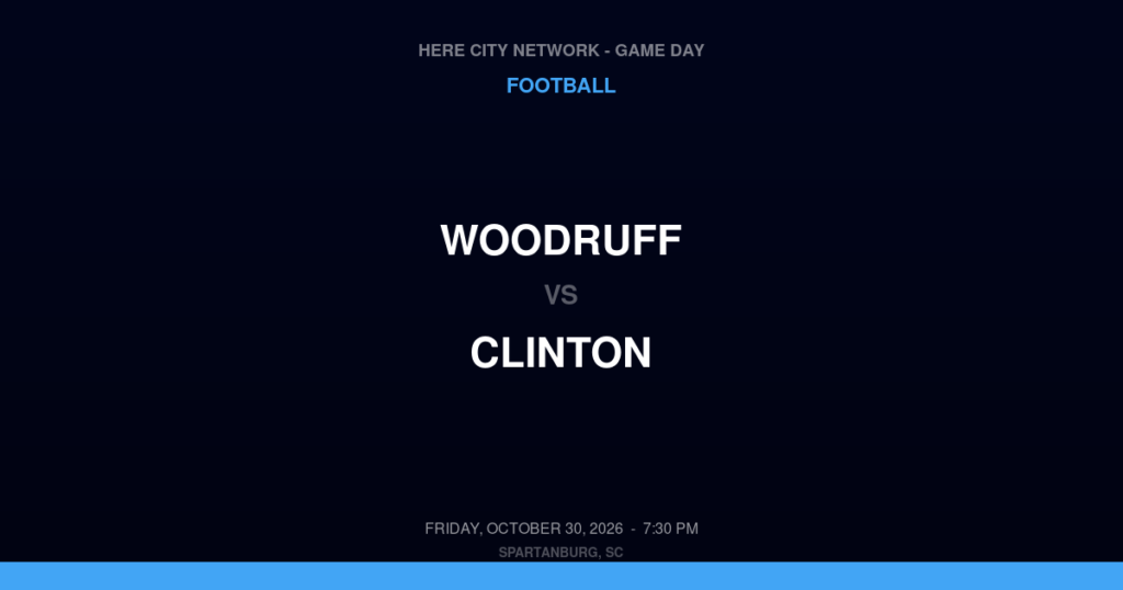 WOODRUFF vs CLINTON FOOTBALL game day graphic - Spartanburg, SC